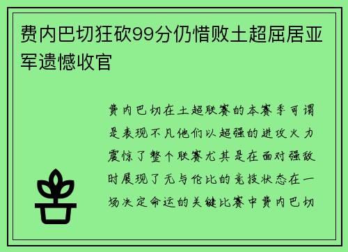 费内巴切狂砍99分仍惜败土超屈居亚军遗憾收官