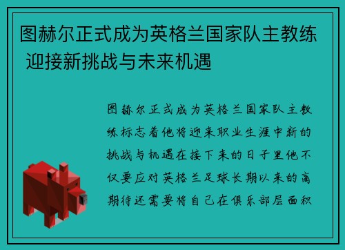 图赫尔正式成为英格兰国家队主教练 迎接新挑战与未来机遇